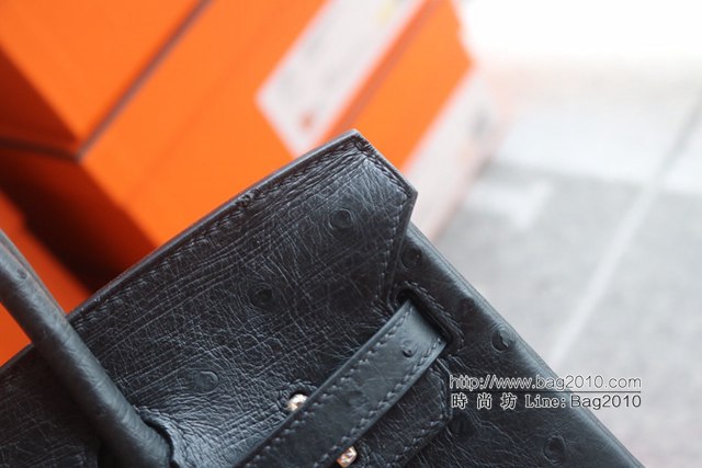 Hermes女包 愛馬仕Brikin CK89 Noir黑色金扣 Hermes鉑金鴕鳥皮手提包  tdh2255